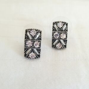 Silver Black Rhinestone Earrings
